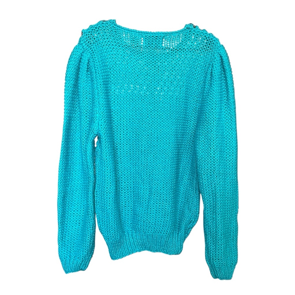VTG Danik of California Sweater SZ L Aqua Retro Boho Cabincore Cozy Hipster - Picture 4 of 9